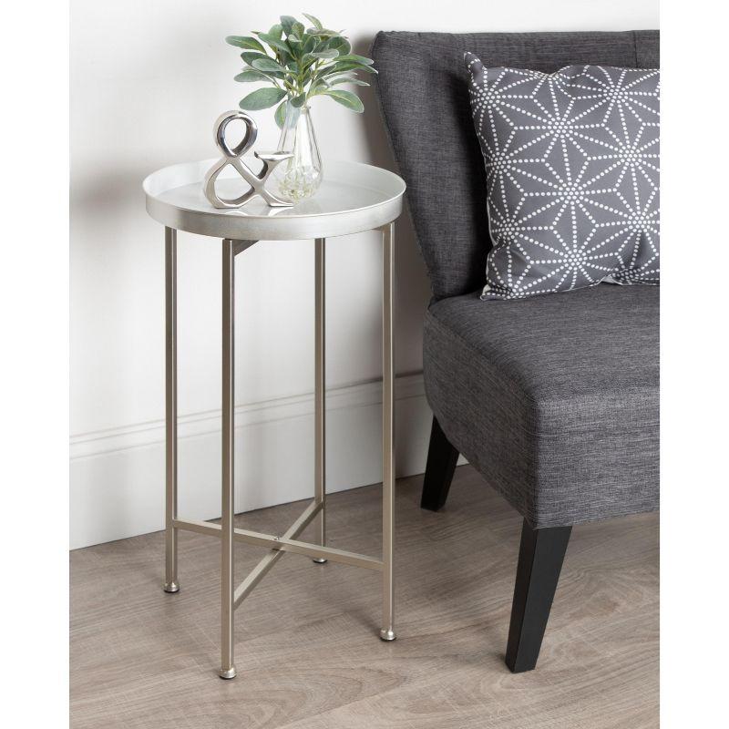 Kate and Laurel Celia Round Metal Tea Table, 14x14x25.75, Silver and White