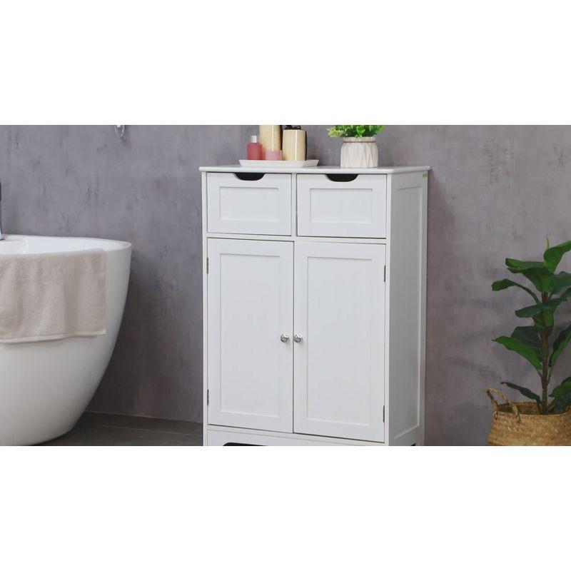 kleankin Freestanding Bathroom Storage Cabinet Organizer Floor Tower with 2 Doors, 2 Drawers and Adjustable Shelf