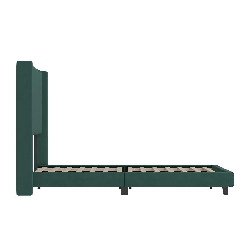 Emerald Velvet Queen Upholstered Platform Bed with Tufted Wingback Headboard