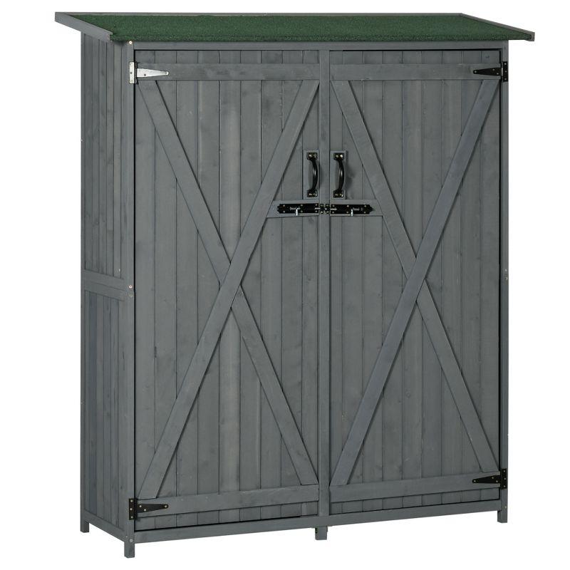 Gray Fir Wood Outdoor Storage Cabinet with Shelves