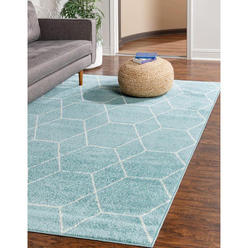 Light Blue Synthetic Trellis Geometric Area Rug 3' x 5'