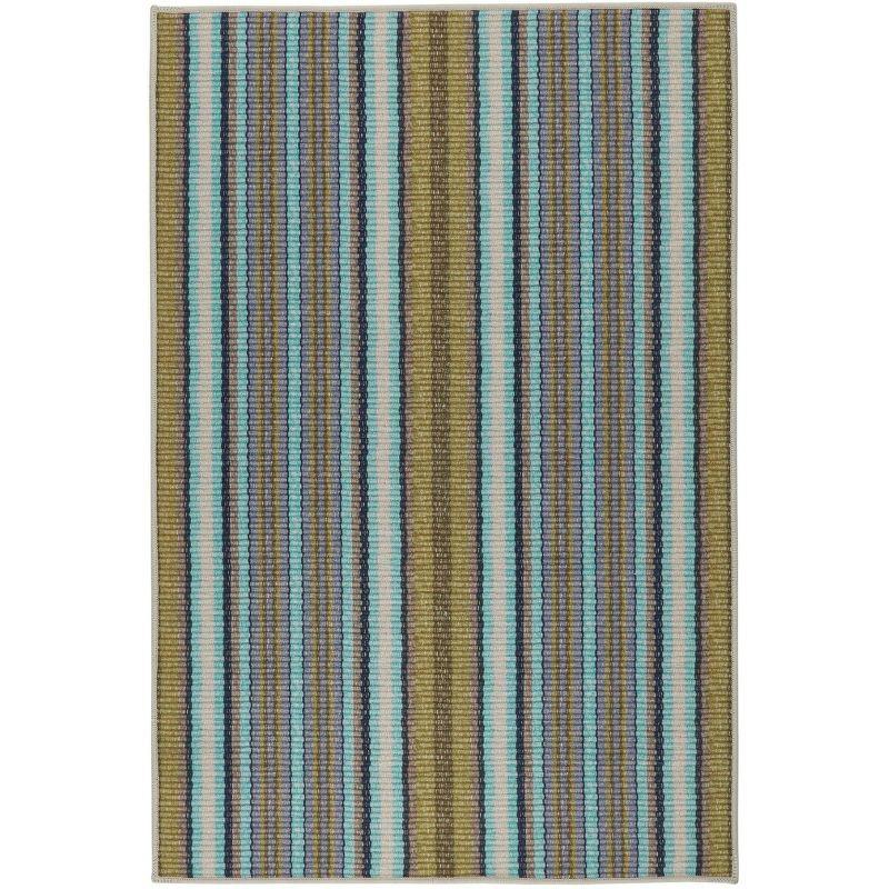 Treehouse Stripe Green Machine Washable Rug