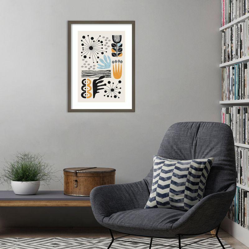 Earth Tones Abstract Botanical Lithograph in Wood Frame