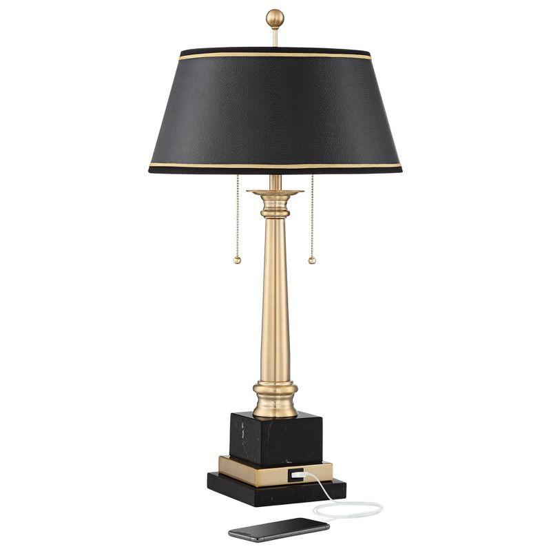 Georgetown Warm Brass Desk Lamp with Black Shade and USB Port