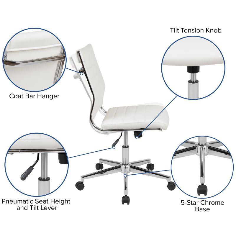 Executive High-Back Armless White Leather & Chrome Swivel Office Chair