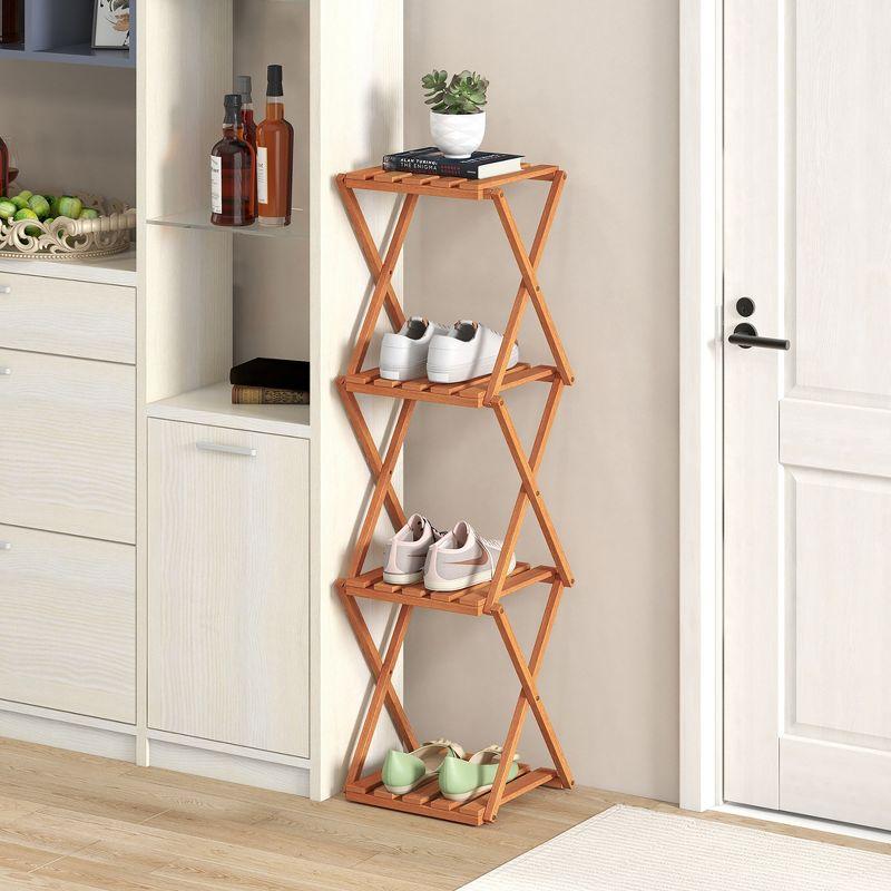 Tangkula 4-Tier Folding Plant Stand w/ Slatted Layers Stable X-shaped Structure