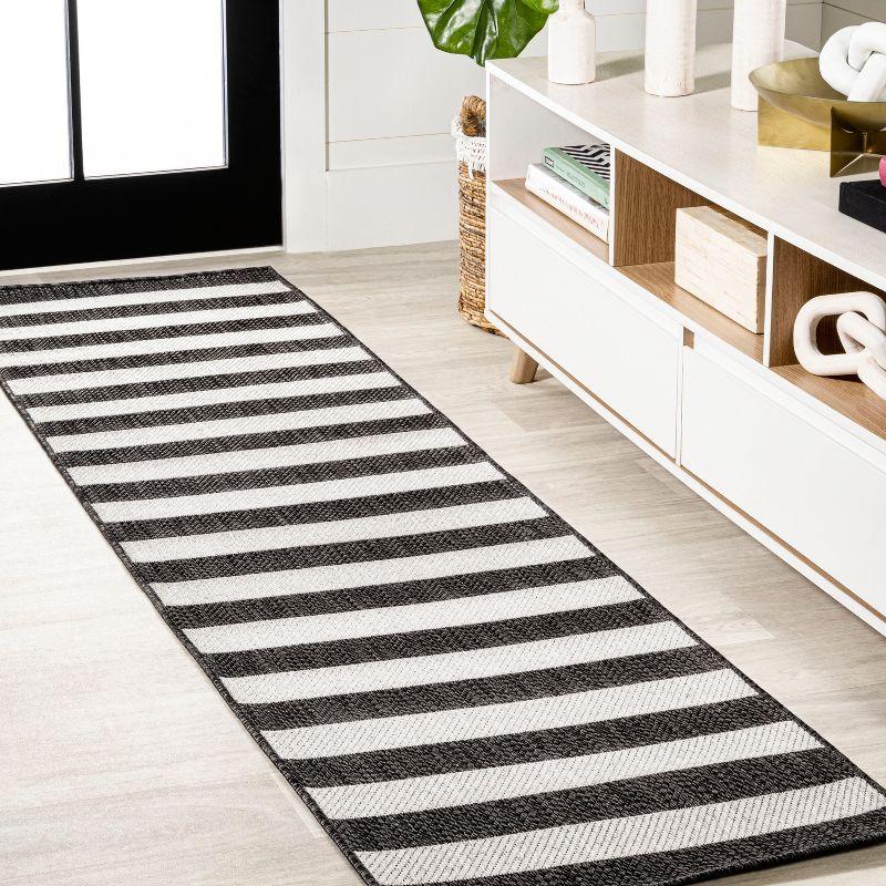 Modern Cottage Wide Stripe Black/Cream Indoor/Outdoor Rug - 2x8