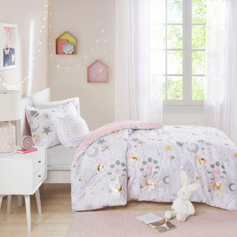 Celia Blush/Gold Starry Sky Metallic Print Comforter Set