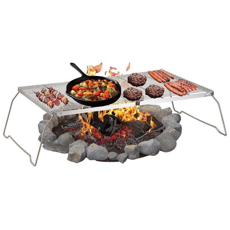 Brentwood 25-In. x 17-In. Heavy-Duty Stainless Steel Portable Folding Campfire Grill with Carry Bag, BB-17X25SS in Silver