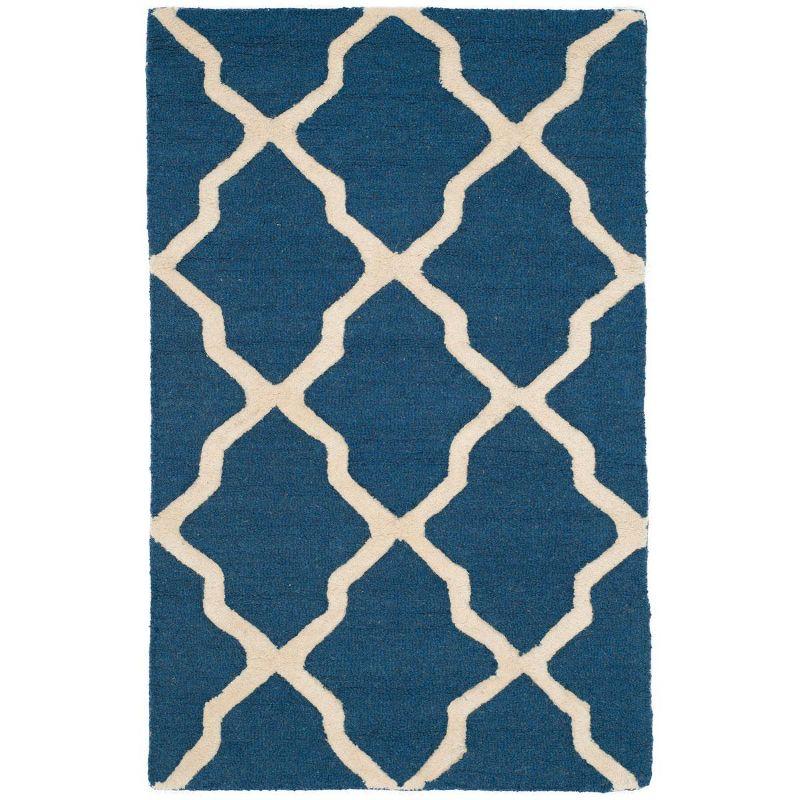 Navy Blue and Ivory Hand-Tufted Wool Area Rug