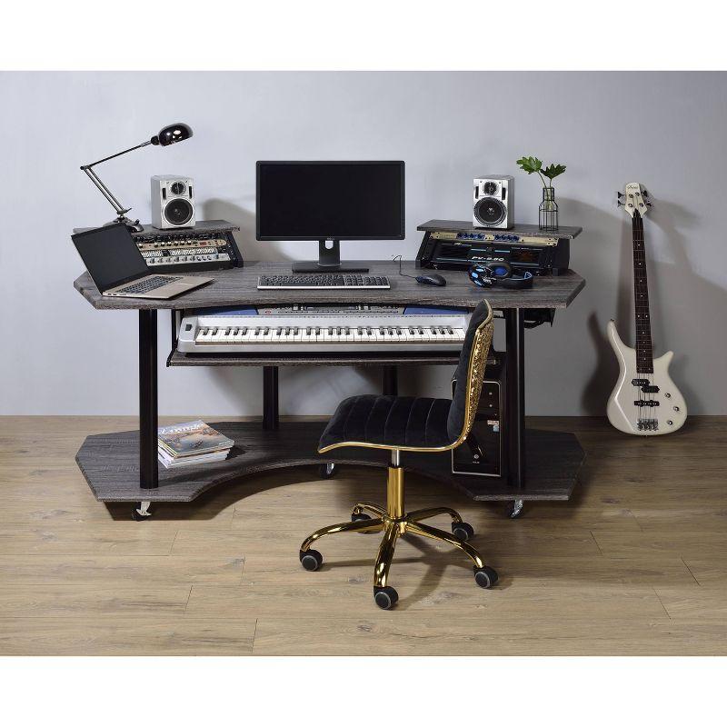 Eleazar Black Oak Studio Desk with Keyboard Tray and Speaker Stands