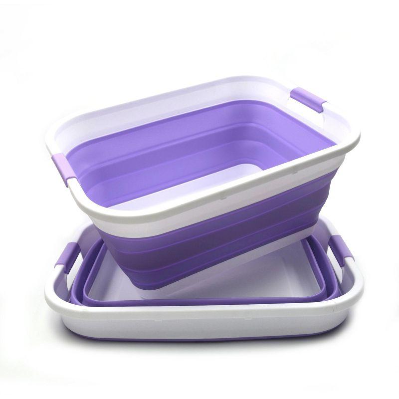 SAMMART Collapsible Plastic Laundry Basket/ Washtub 41L (10.8 Gallon) Set of 2, Lt. Purple