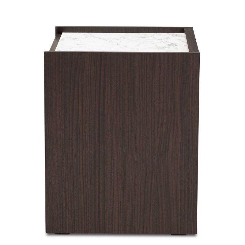 Walker Wood Nightstand: Faux Marble Top, Gold Accents, 2 Drawers - Baxton Studio