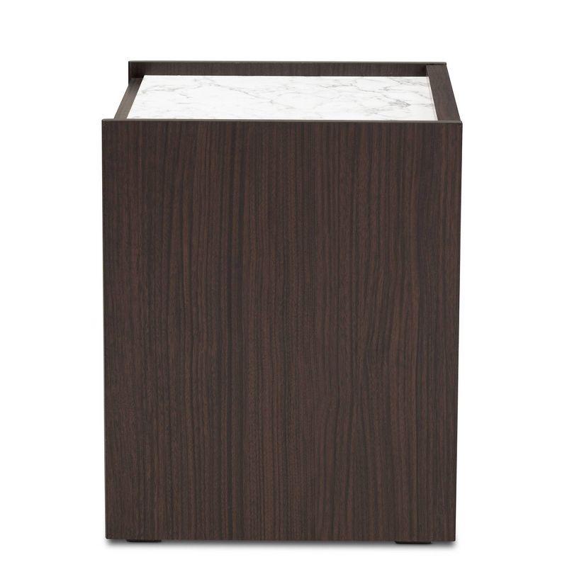 Walker Dark Brown and Gold Wood Nightstand with Faux Marble Top