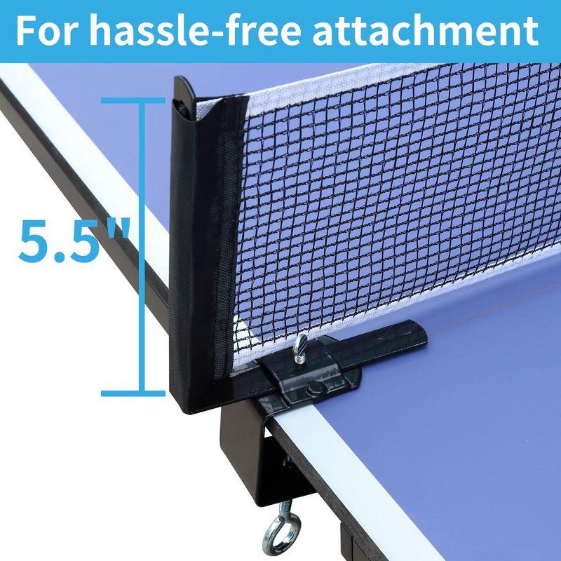 9FT Mid-Size Table Tennis Table, Foldable & Portable Ping Pong Table Set with Net, 2 Table Tennis Paddles and 3 Balls, Easy Assembly with Side Handles