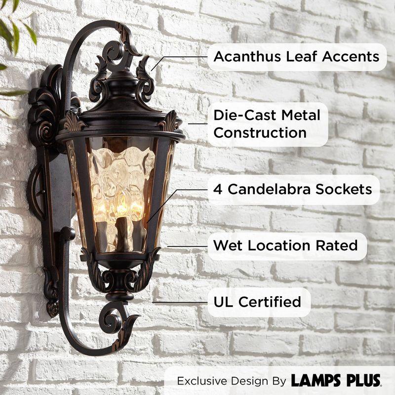 John Timberland Casa Marseille Vintage Rustic Outdoor Wall Light Fixture Bronze Scroll 27 1/2" Hammered Glass for Post Exterior Barn Deck House Porch