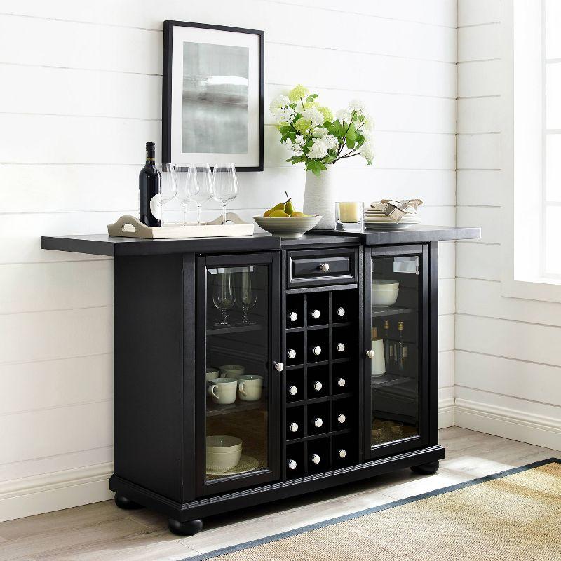 Crosley Alexandria Sliding Top Bar Cabinet Black: Rubberwood Construction, Wine & Glass Storage, Adjustable Shelves