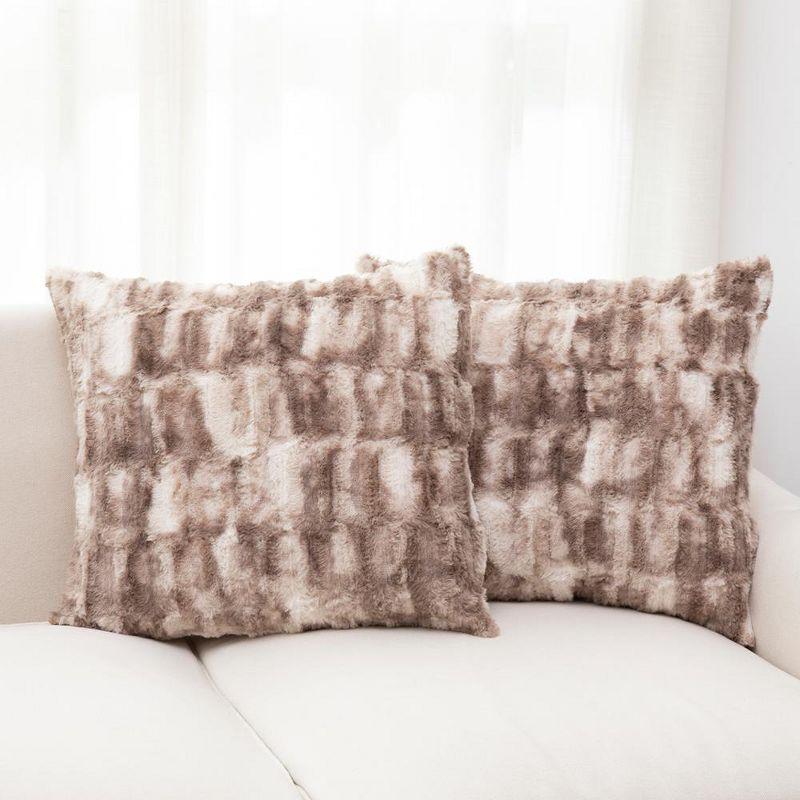 Marble Brown Faux Fur 18" Square Throw Pillows, Set of 2