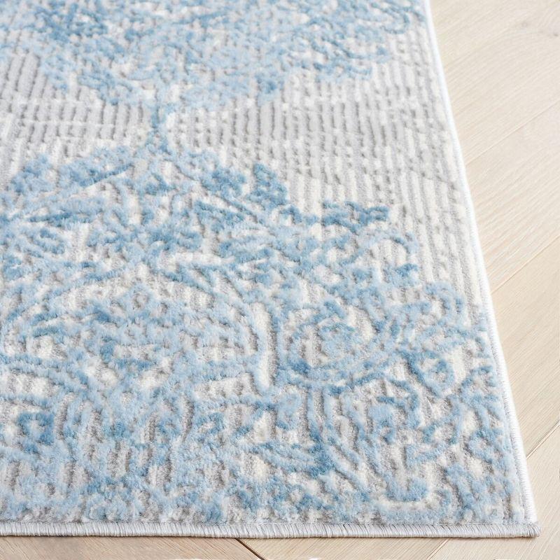 Gray and Blue Square Hand-knotted Synthetic Rug