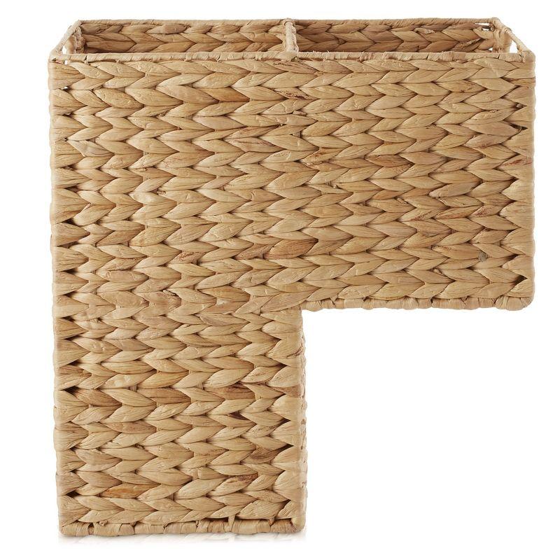 Casafield Stair Basket with Handles, Natural - Woven Water Hyacinth Staircase Step Organizer Bin
