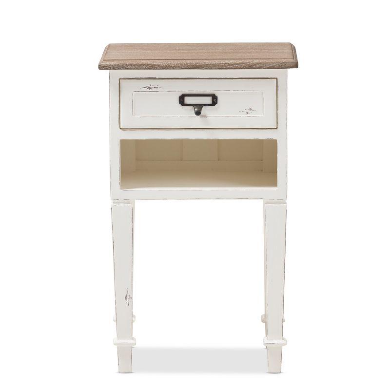 Dauphine Provincial Oak Nightstand with Storage Shelf - Baxton Studio: Mindi-Wood Top, Metal Handle