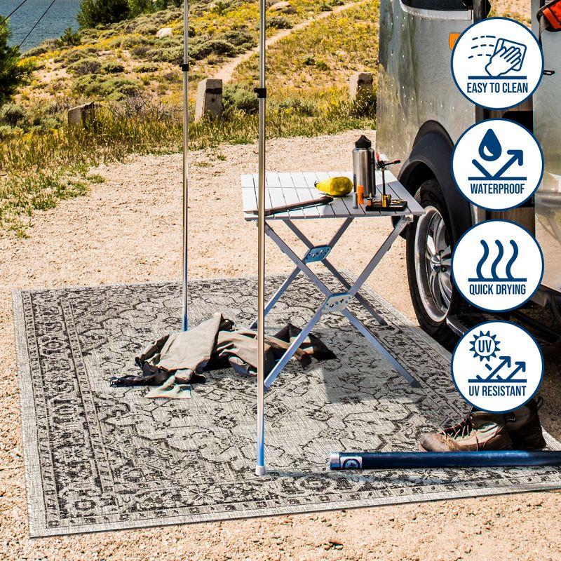 4'x6' Rozetta Boho Medallion Textured Weave Indoor/Outdoor Area Rug, Gray/Black - JONATHAN Y