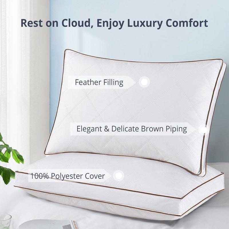 Peace Nest Goose Feather Down Pillow White Quilted Cotton Cover Set of 2