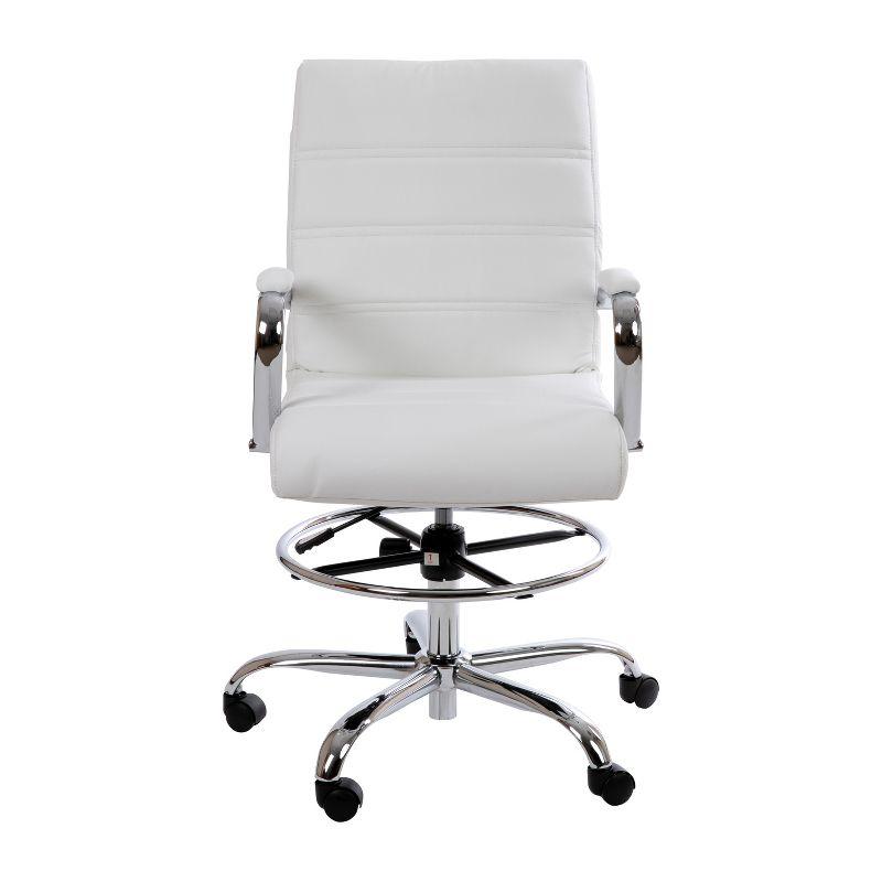 Modern White LeatherSoft Swivel Drafting Chair with Chrome Base