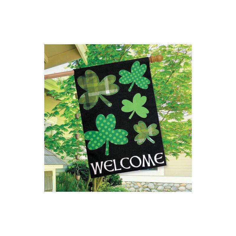 Shamrocks St. Patrick's Day Burlap House Flag Welcome 28" x 40" Briarwood Lane