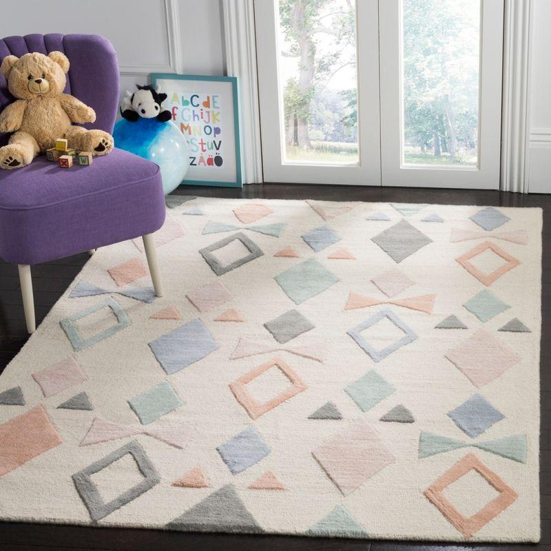 Ivory and Multicolor Hand-Tufted Wool Kids Area Rug