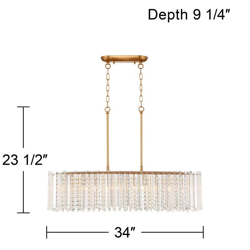 Possini Euro Design Mirabell Gold Linear Island Pendant Chandelier 34" Wide Modern LED Clear Glass Crystal 6-Light Fixture for Dining Room Kitchen