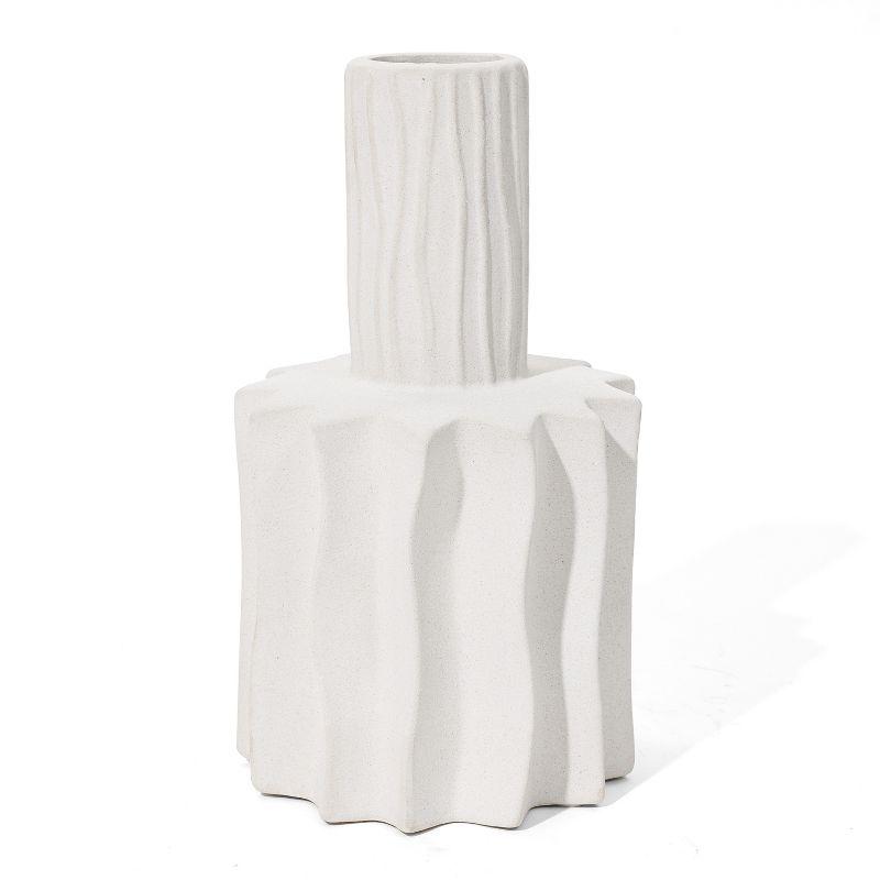 White Ceramic Fluted Decorative Table Vase 11.8"