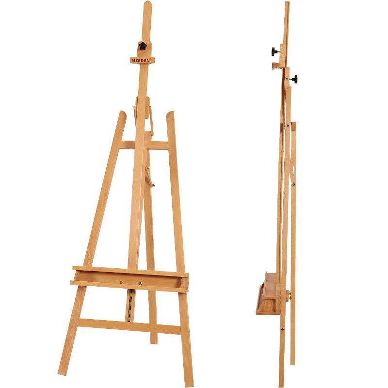 MEEDEN Large Painters Easel Adjustable Solid Beech Wood Artist Easel, Studio Easel for Adults with Brush Holder, Holds Canvas up to 48