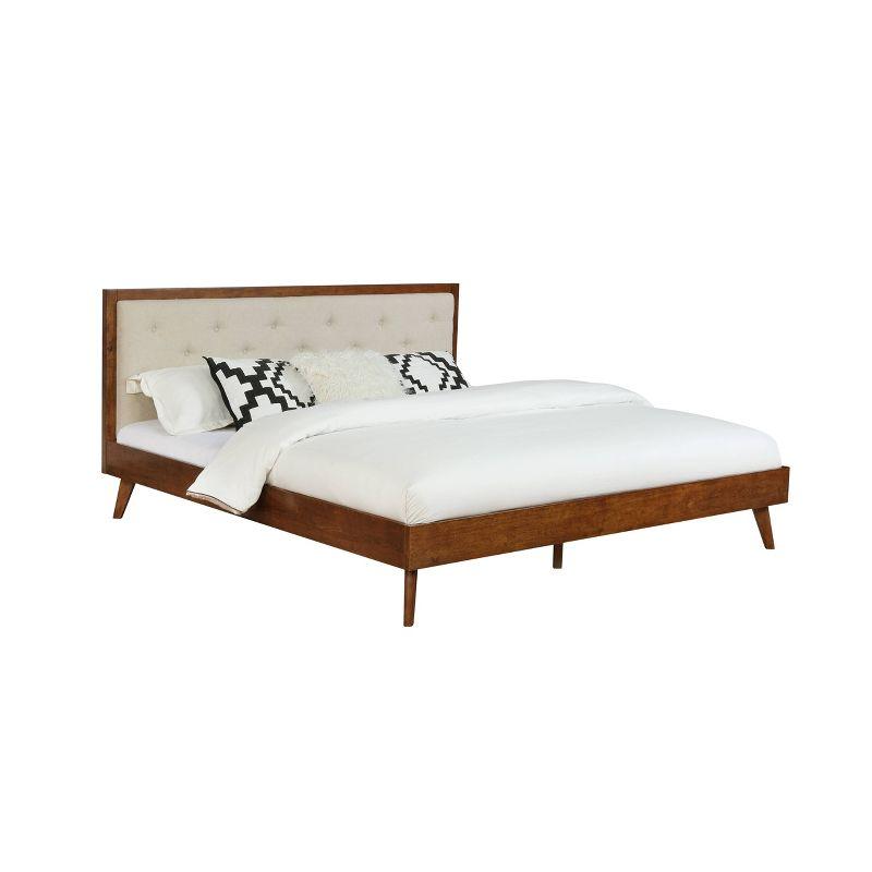 Mid-Century Modern Oatmeal King Bed with Tufted Upholstery