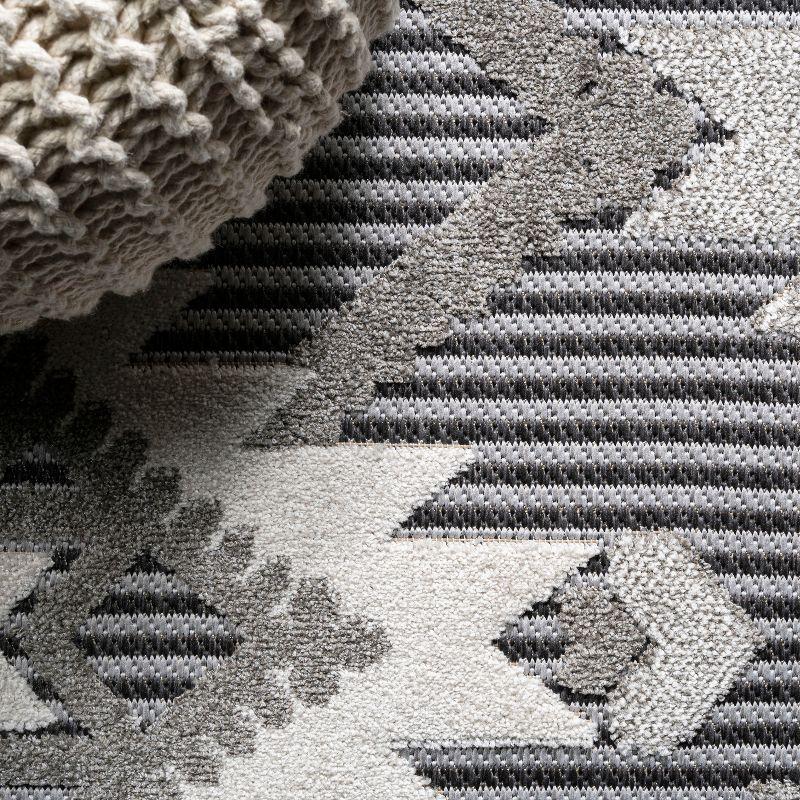 8'x10' Sumak High-Low Pile Neutral Diamond Kilim Indoor/Outdoor Area Rug, Gray/White/Black - JONATHAN Y