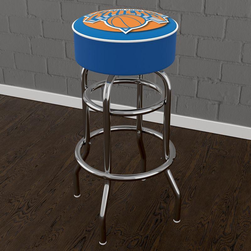 Luxurious Blue Leather 26'' Swivel Backless Bar Stool