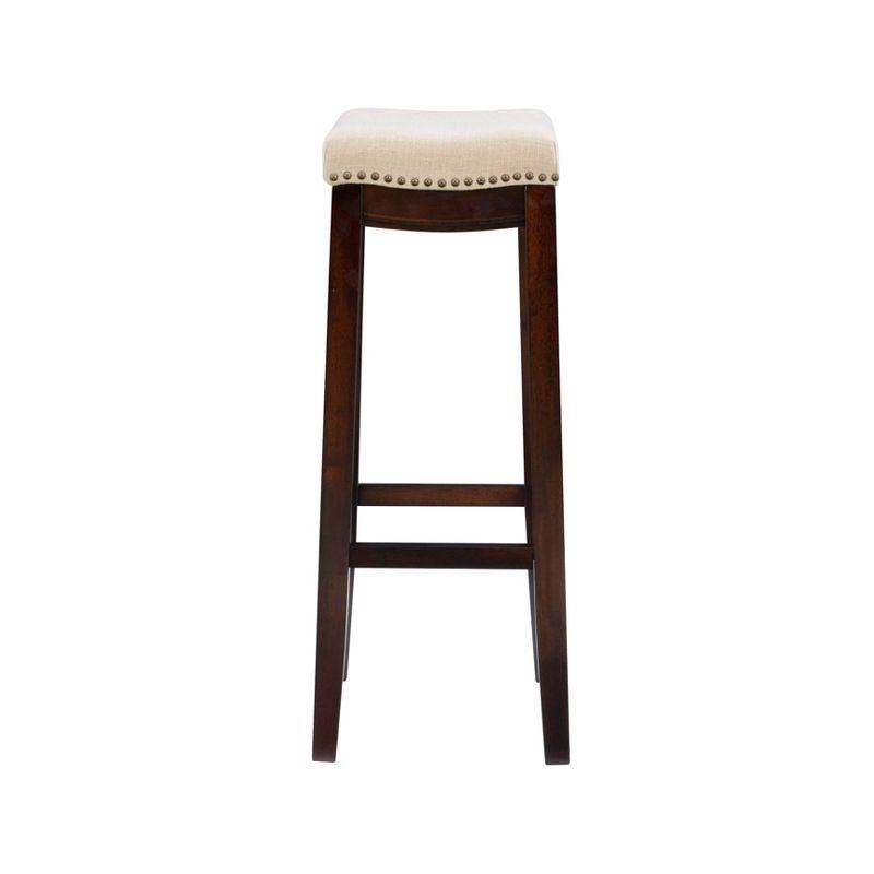 Linon Claridge Backless Nailhead Saddle Barstool Linen: Upholstered, Rubberwood Legs, Fixed Height 32.25"