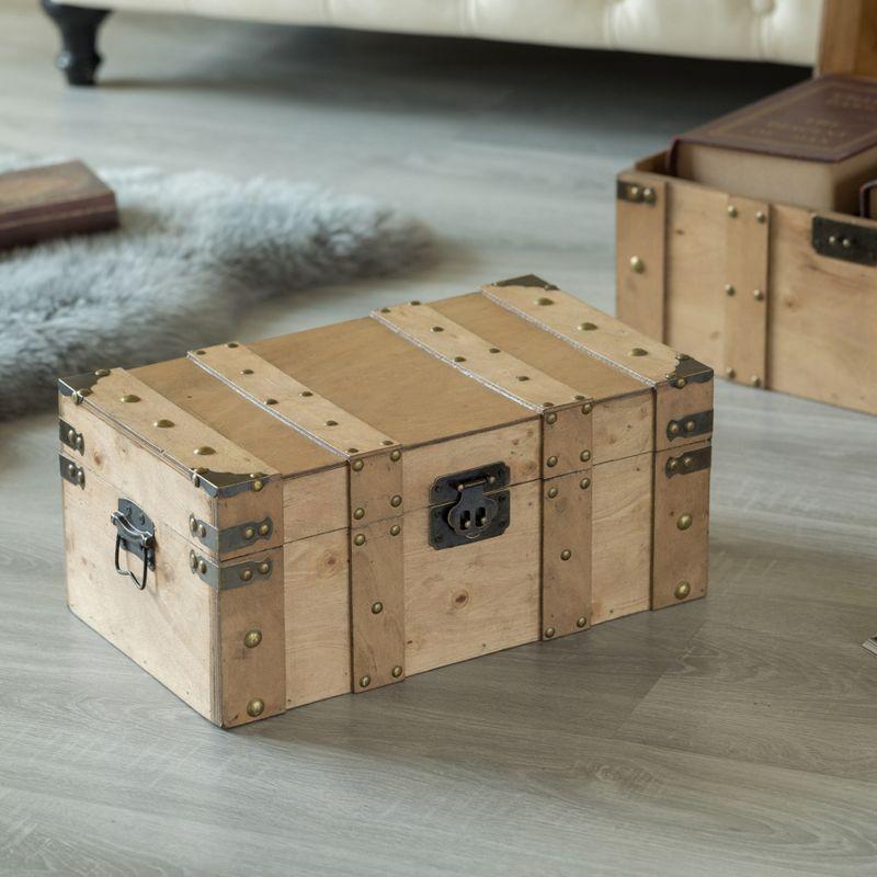 Vintiquewise Natural Wooden Style Trunk with Handles , Large