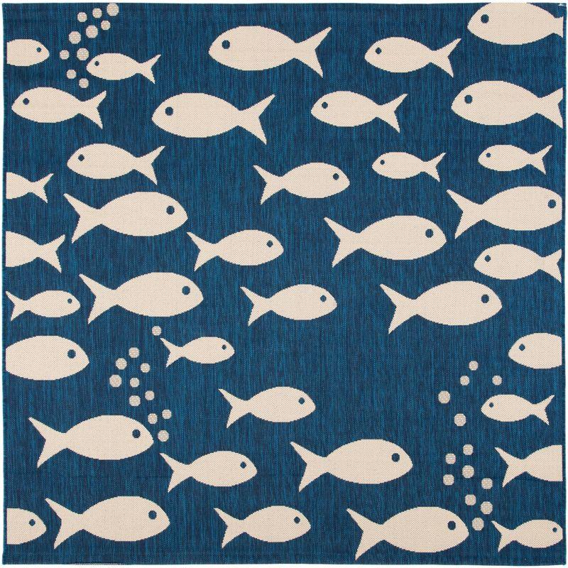 Courtyard CY6012 Power Loomed Indoor/Outdoor Area Rug - Navy/Beige - 5'3"x5'3" - Safavieh.