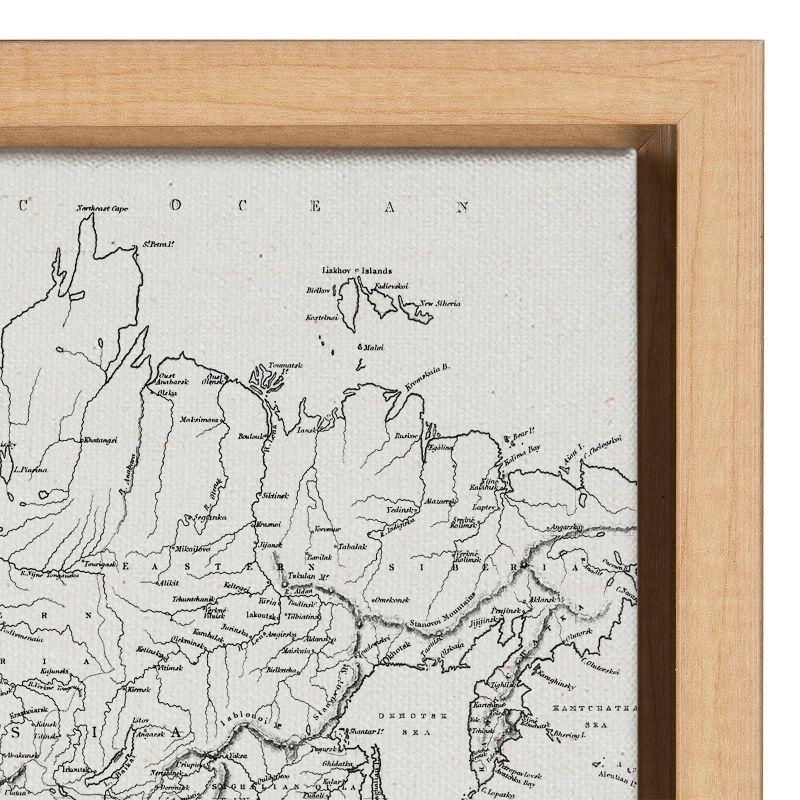 Vintage Black and White World Map Framed Canvas Set