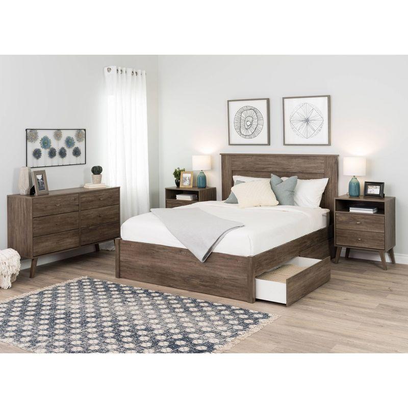 Mid Century Modern 2 Drawer Tall Nightstand with Shelf Drifted Gray - Prepac: MDF & Particle Board Construction, Includes Anti-Tip Hardware
