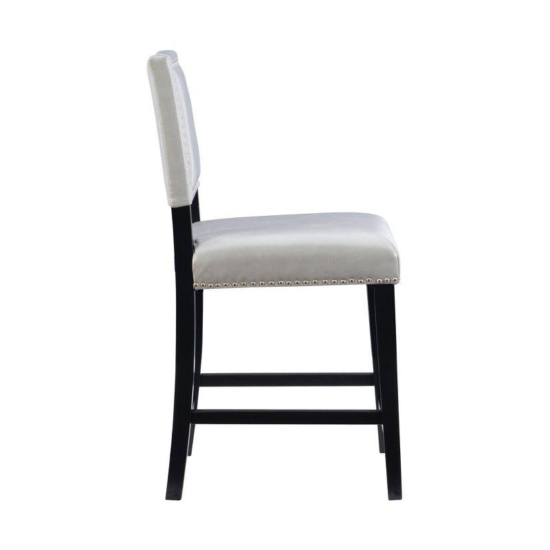 24" Brook Padded Back Faux Leather Nailhead Counter Height Barstool Gray - Linon: Solid Hardwood Frame, Footrails