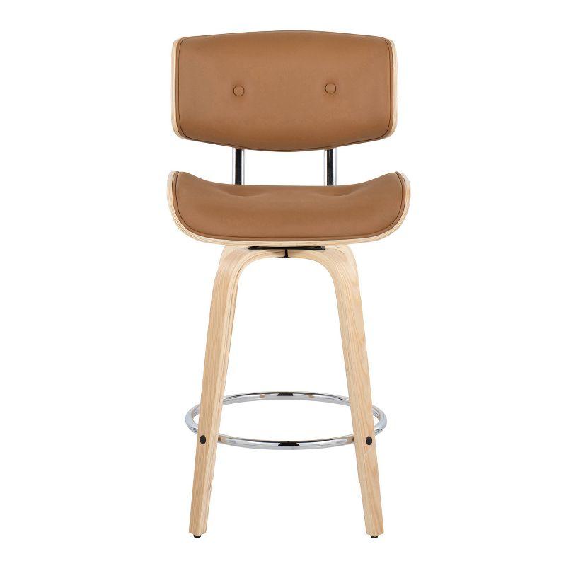 Set of 2 Lombardi Counter Height Barstools Natural/Chrome/Camel - LumiSource: Mid-Century Design, Swivel, Foam Padded