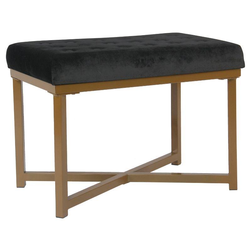 Black Tufted Velvet Ottoman with Gold Metal Base