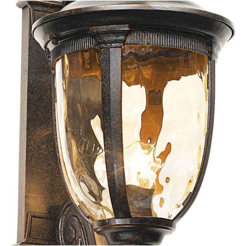 John Timberland Bellagio Vintage Rustic Outdoor Wall Light Fixture Veranda Bronze Dual Scroll Arm 24" Champagne Hammered Glass for Post Exterior Barn