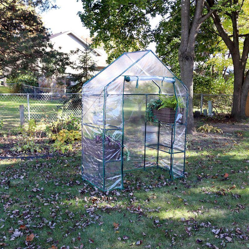 Sunnydaze Outdoor Portable Tiered Growing Rack Deluxe Walk-In Greenhouse with Roll-Up Door - 4 Shelves - Clear - 54" x 28" x 77"