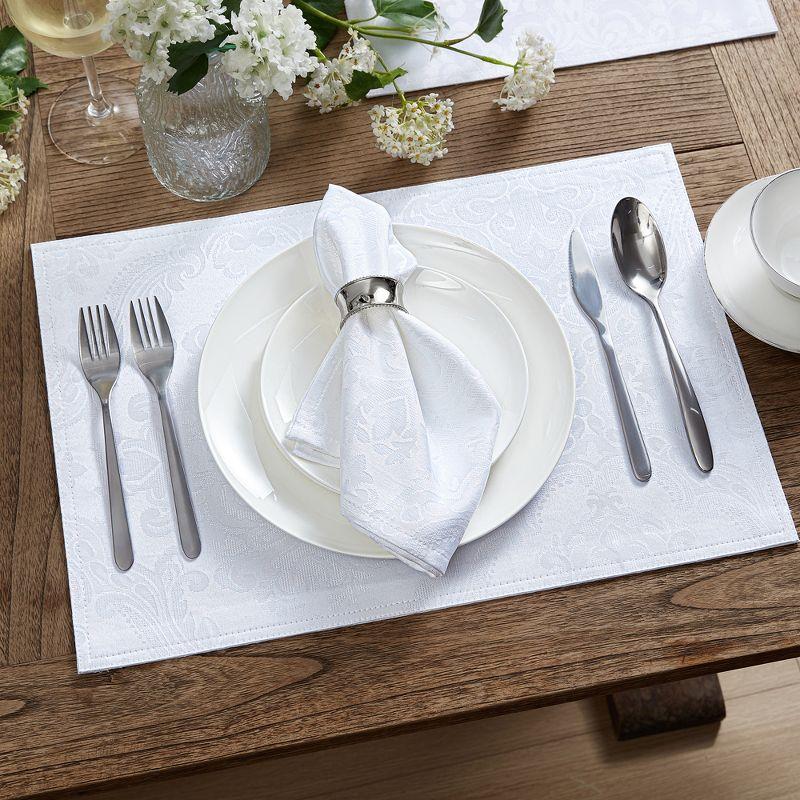 White Jacquard Damask Rectangle Placemats, Set of 4