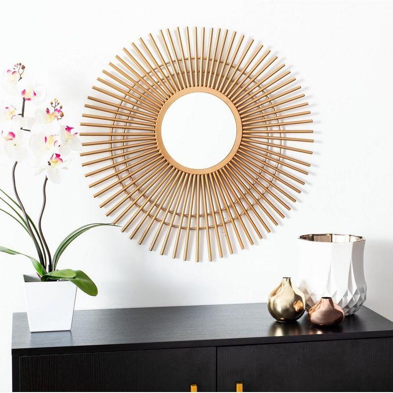 24" Artisan Gold Sunburst Round Wood Mirror