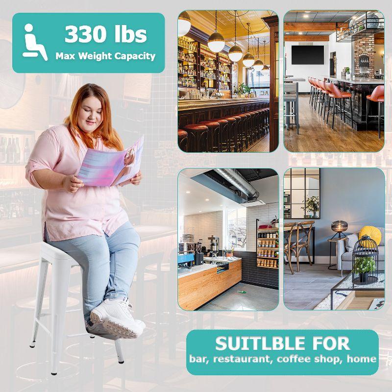 BestMassage Set of 4 Stackable Metal Bar Stools 24 Inch Counter Barstool Height Backless, White