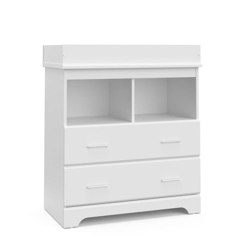 White 2-Drawer Dresser with Changing Topper and Shelves